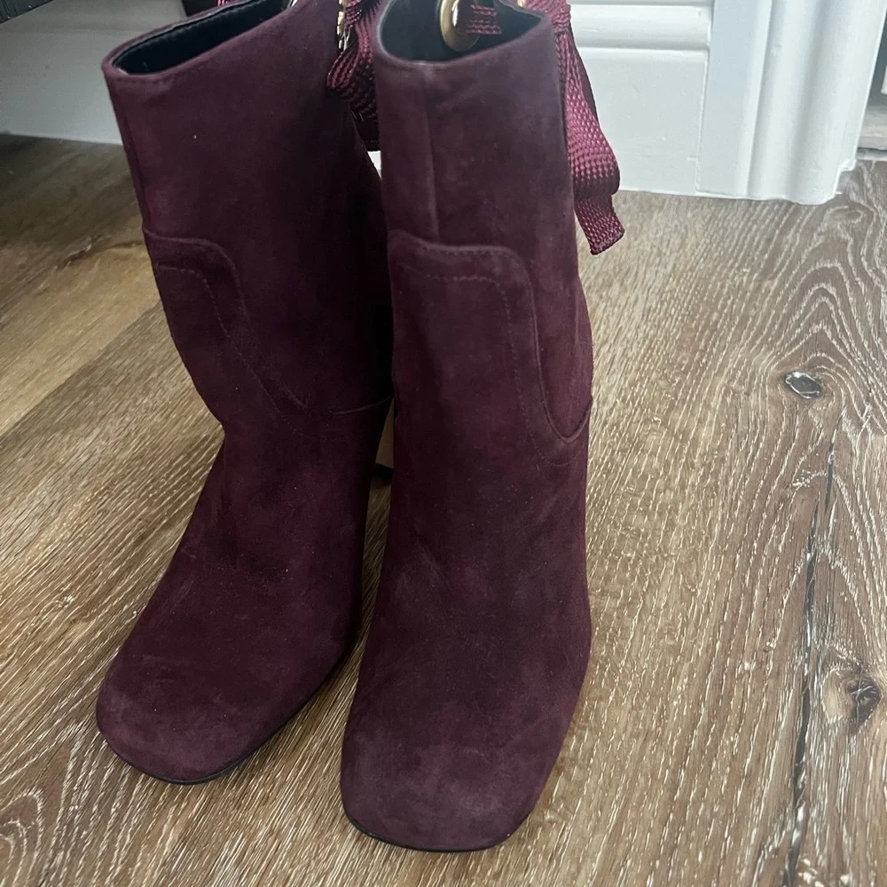 Ted Baker Haraya leather Women’s Burgundy Suede Ankle Boots with Ribbon Detail